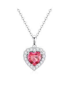 10K White Gold Heart Halo Pendant with Passion Pink Topaz and White Topaz