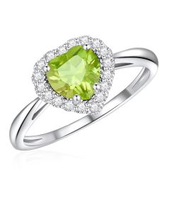 10K White Gold Heart Halo Ring with Peridot and White Topaz
