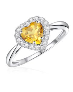 10K White Gold Heart Halo Ring with Citrine and White Topaz