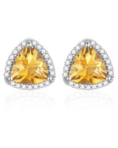 10K White Gold Trillium Halo Citrine & Diamond Stud Earrings