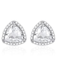 10K White Gold Trillium Halo White Topaz & Diamond Stud Earrings