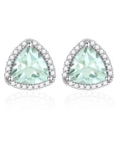 10K White Gold Trillium Halo Mint Quartz & Diamond Stud Earrings
