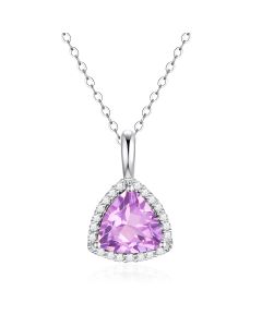 14K White Gold Trillium Halo Pendant with Pink Amethyst and Diamonds