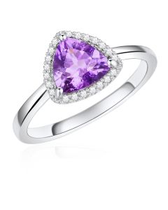 14K White Gold Trillium Halo Ring With Amethyst and Diamonds