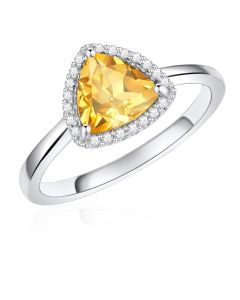 14K White Gold Trillium Halo Ring With Citrine and Diamonds