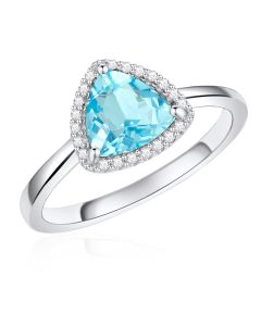 14K White Gold Trillium Halo Ring With Sky Blue Topaz and Diamonds