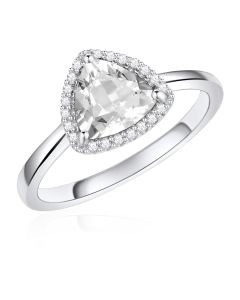 14K White Gold Trillium Halo Ring With White Topaz and Diamonds