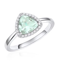 14K White Gold Trillium Halo Ring With Mint Quartz and Diamonds