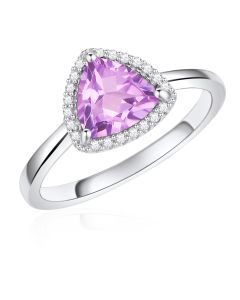 14K White Gold Trillium Halo Ring With Pink Amethyst and Diamonds