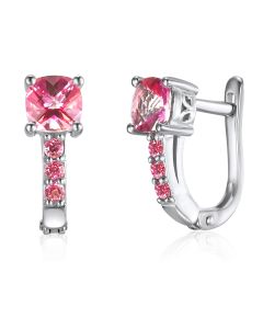 10K White Gold Cushion Cut Passion Pink Topaz Clip Back Earrings