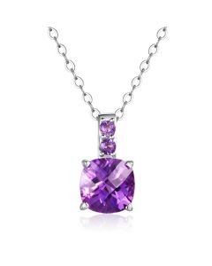 10K White Gold Cushion Amethyst Pendant