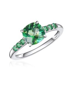 10K White Gold Cushion Passion Rain Forest Green Ring