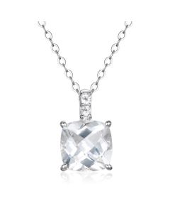 10K White Gold Cushion White Topaz Pendant - Large