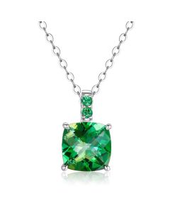 10K White Gold Cushion Passion Rain Forest Green Pendant - Large