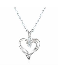 14K White Gold Simple Diamond Heart Pendant