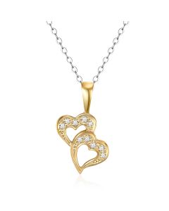 14K Yellow Gold Cute Double Heart Diamond Pendant