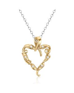 14K Yellow Gold Leafy Diamond Heart Pendant