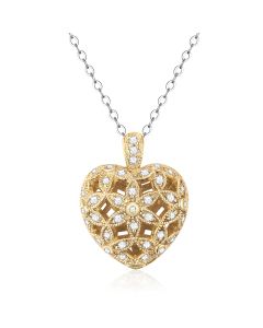 14K Yellow Gold Hollow Weaved Diamond Heart Pendant