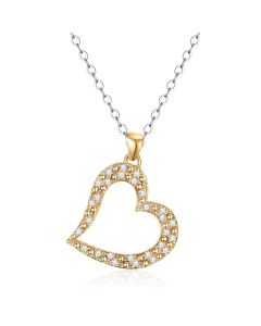 14K Yellow Gold Frosted Diamond Heart Pendant