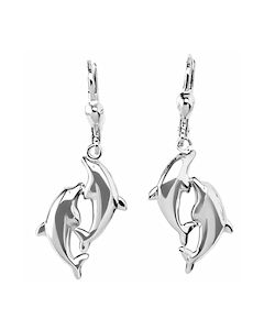 Silver Jumping Dolphins Drop Down Earrings