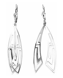 Silver Greek Key Pattern Double Curved Drop Down Earrings