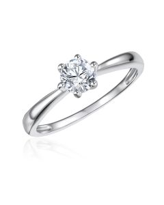 10K White Gold Solitaire CZ Ring