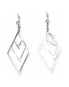 10K Two Tone Diamond Shape Layered Drop Down Earrings