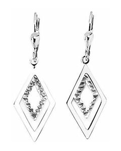 Silver Glam Double Diamond Shaped Drop Down Earrings