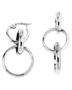 Silver Triple Hoops Drop Down Earrings