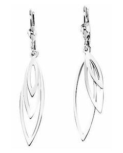 Silver Triple Leaf Drop Down Earrings