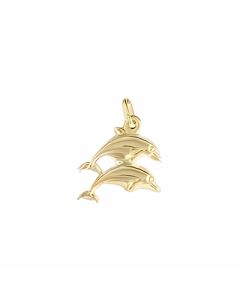 14K Yellow Gold Hollow Italian Dolphins Pendant