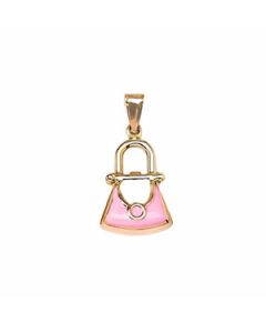 10K Yellow Gold 3D Baby Pink Mini Purse Pendant