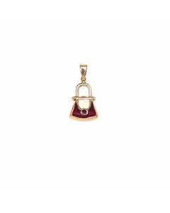 10K Yellow Gold 3D Burgundy Enamel Mini Purse Pendant