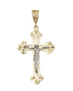 10K Two Tone Large Crucifix Pendant