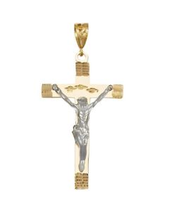 10K Two Tone Large Crucifix Pendant