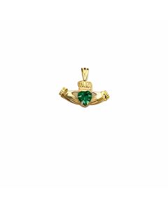 10K Yellow Gold Heart Stone Claddagh Pendant