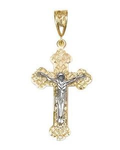 10K Two Tone Large Crucifix Pendant