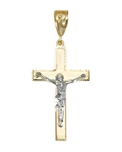 10K Two Tone Large Crucifix Pendant
