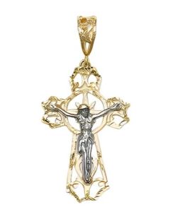 10K Two Tone Large Crucifix Pendant