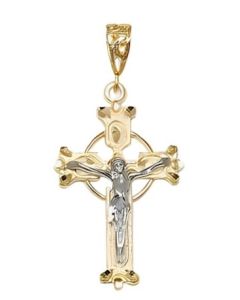10K Two Tone Large Crucifix Pendant