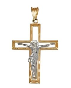 10K Two Tone Large Crucifix Pendant
