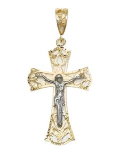 10K Two Tone Large Crucifix Pendant