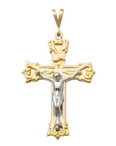 10K Two Tone Large Crucifix Pendant