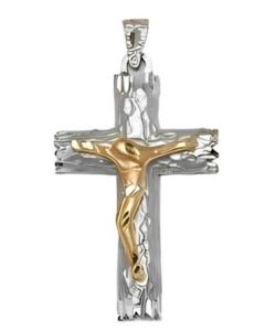 10K Two Tone Large Crucifix Pendant
