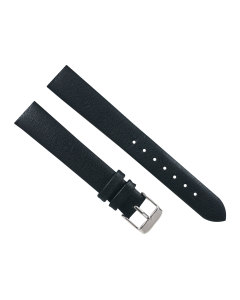 16mm Black Smooth Plain Leather Watch Band