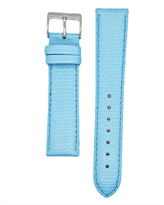 20mm Light Blue Lizard Print Stitched Leather Watch Band