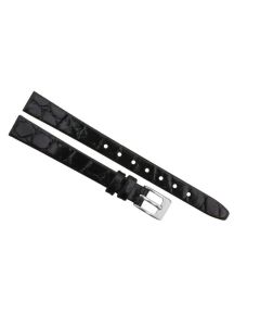 10mm Black Flat Crocodile Print Leather Watch Band