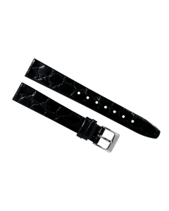 14mm Black Flat Crocodile Print Leather Watch Band