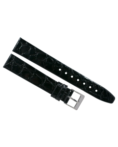 16mm Black Flat Crocodile Print Leather Watch Band