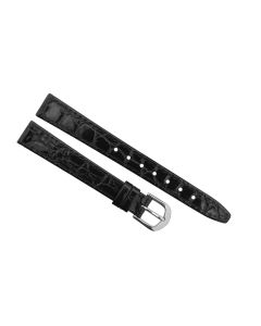 12mm Black Stitched Crocodile Print Leather Watch Band
